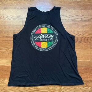 Stussy Black sleeveless tank top with Rasta Logo L